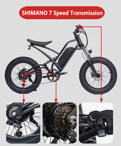 48V 22.5Ah Large Capacity Electric Fat Tire Bike 20x4 (ang.). Wheel Snow Bike With Front And Rear Shock Absorption (ang.). Brake E Bike