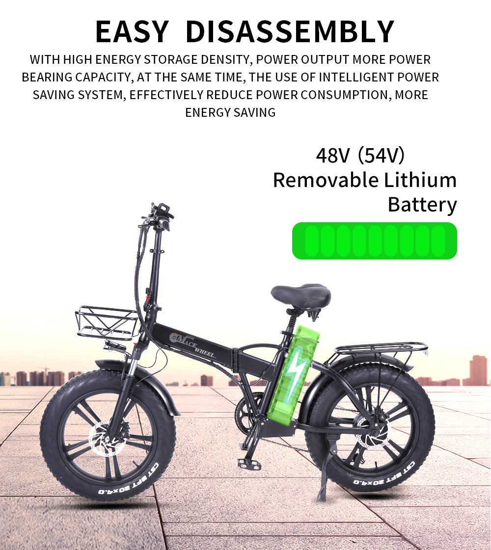 GW20-NEW 20 Inch Folding Electric Bike, Integrated Wheel, 48V 750W (ang.). Fat Tire Bicycle 30-45m/h Speed