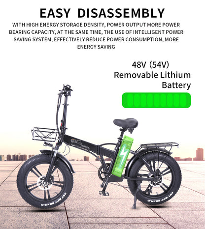 GW20-NEW 20 Inch Folding Electric Bike, Integrated Wheel, 48V 750W (ang.). Fat Tire Bicycle 30-45m/h Speed