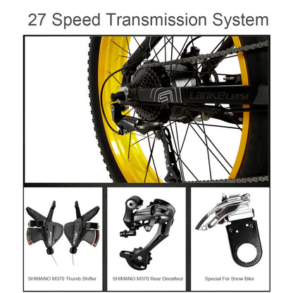 Lankelei T750 5-Grade Pedal Assist Power System Electric Fat Tire Bike, 26*4.0 Snow Tire Wheel, Both Disc Brake, Built-In Large Capacity Removable Battery (ang.)